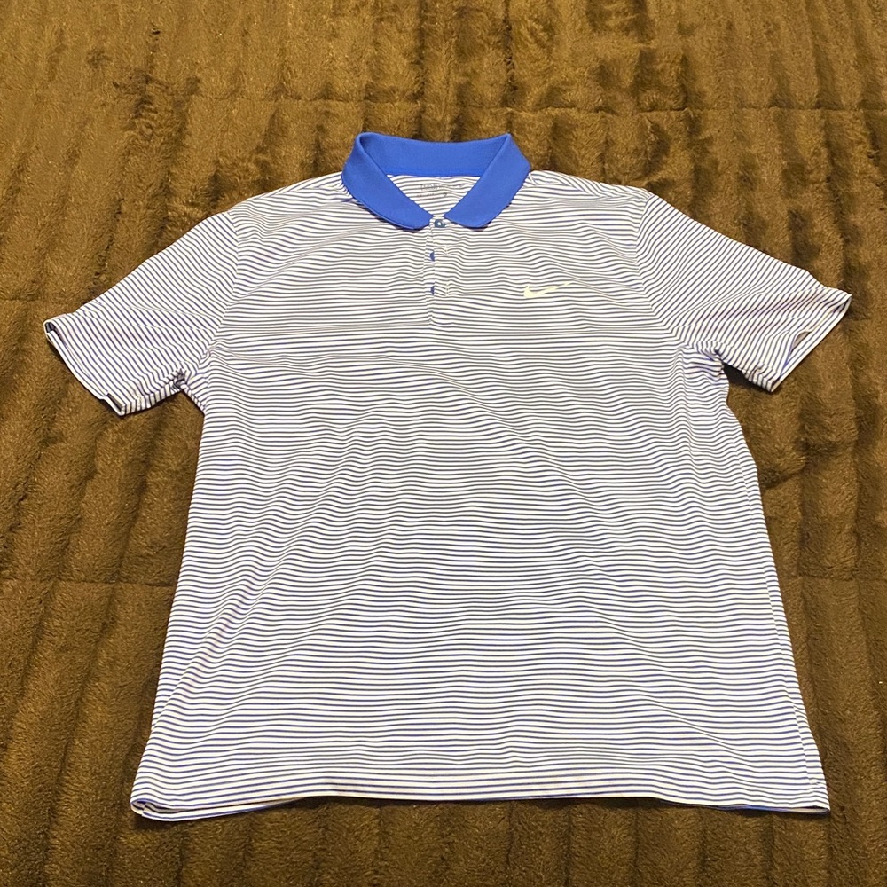 Nike Men's Blue and White Dri-fit Golf Shirt